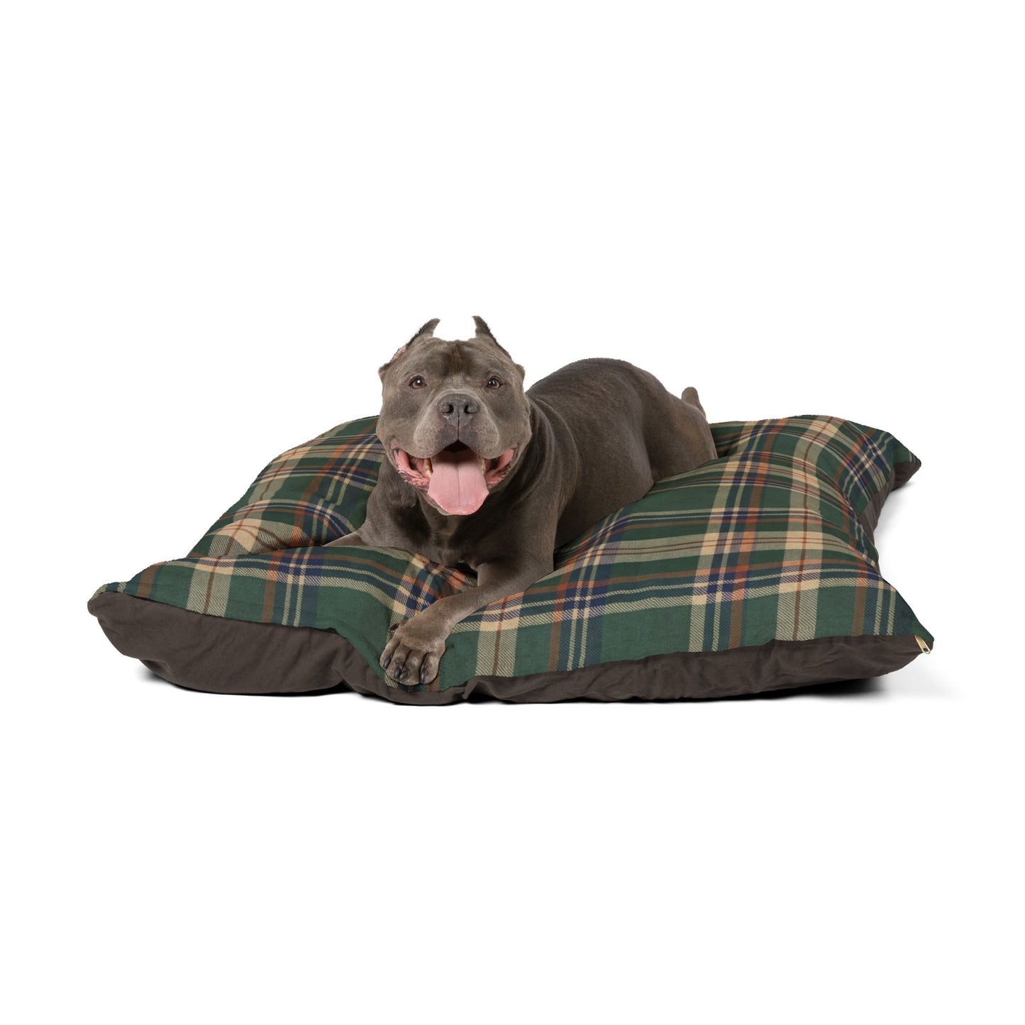 Plaid Fleece Pet Bed — Cozy Green Tartan Dog Pillow 50"x40"