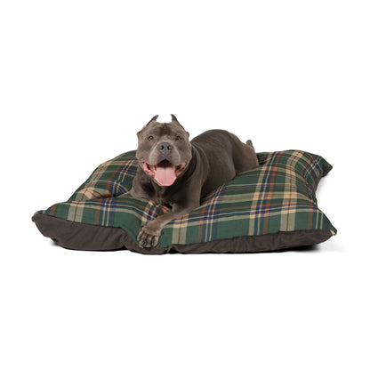 Plaid Fleece Pet Bed — Cozy Green Tartan Dog Pillow 50"x40"