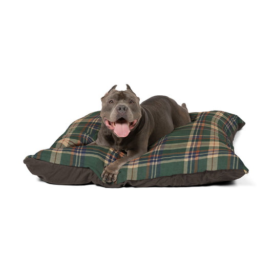 Plaid Fleece Pet Bed — Cozy Green Tartan Dog Pillow 50"x40"