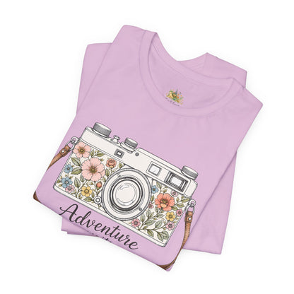 Floral Vintage Camera Adventure Awaits T-Shirt | Photography Travel Tee