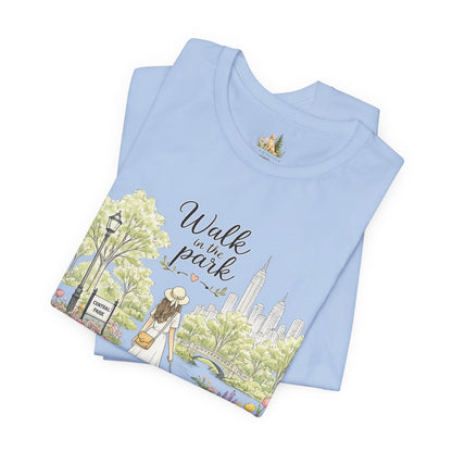 Walk in the Park T-Shirt | Woman Walking Dog Park Illustration