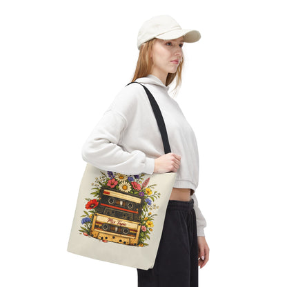 Retro Cassette Tote Bag — Floral 'Mix Tape' Vintage Music Tote
