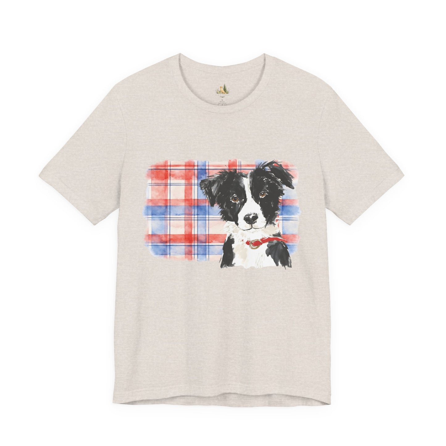 Plaid Pup Graphic Tee — Border Collie Watercolor Shirt