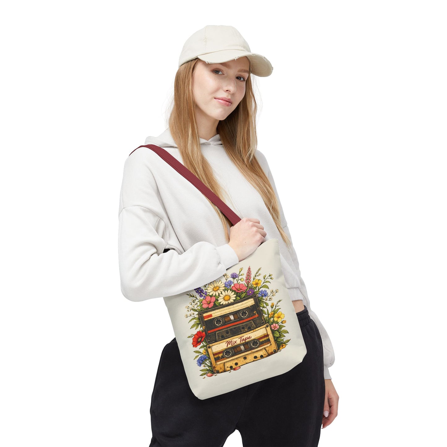 Retro Cassette Tote Bag — Floral 'Mix Tape' Vintage Music Tote