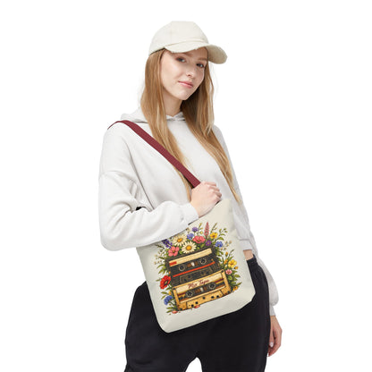 Retro Cassette Tote Bag — Floral 'Mix Tape' Vintage Music Tote