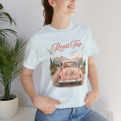 Road Trip Vintage Car T-Shirt — Retro Floral Scenic Drive Tee