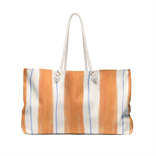Beach Bag - Striped Orange & Blue Canvas Weekender Tote