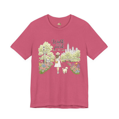 Walk in the Park T-Shirt | Woman Walking Dog Park Illustration