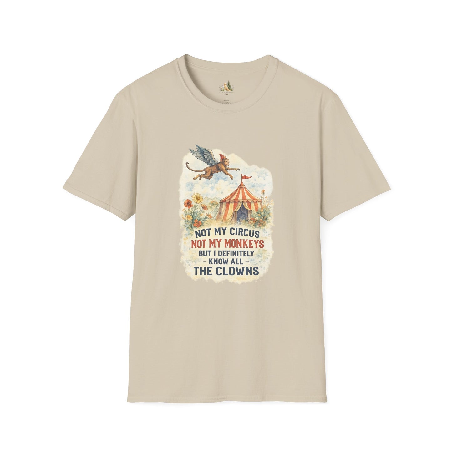 T-Shirt — Vintage Circus Monkey 'Not My Circus, Not My Monkeys' Graphic Tee (Light Weight, Ultra Soft Tee)