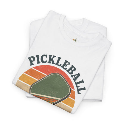 Pickleball Retro Paddle T-Shirt — Vintage Sunset Pickleball Tee (Heavy Weight Tee)