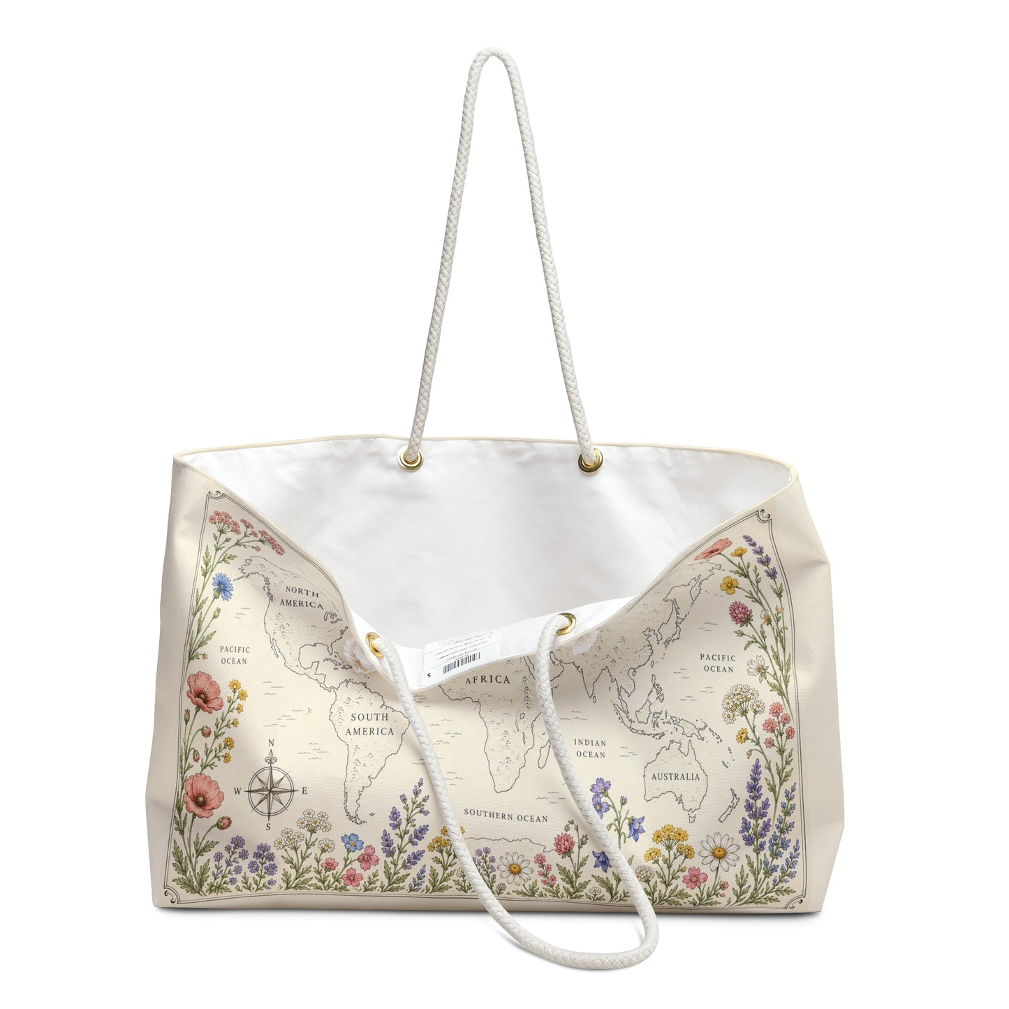 Floral World Map Weekender Bag — Vintage Botanical Travel Tote