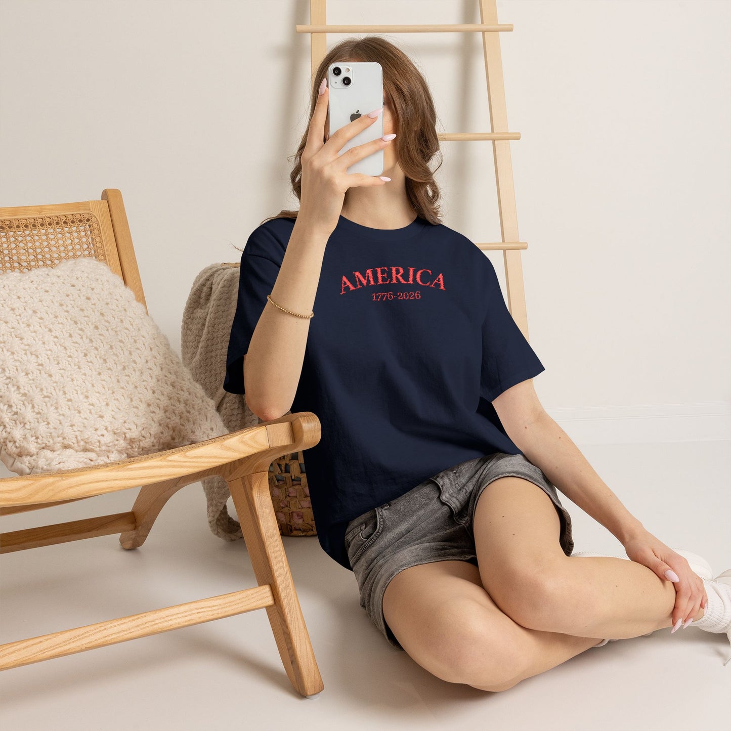 Unisex Embroidered America 1776-2026 T-Shirt (Heavy weight Tee)