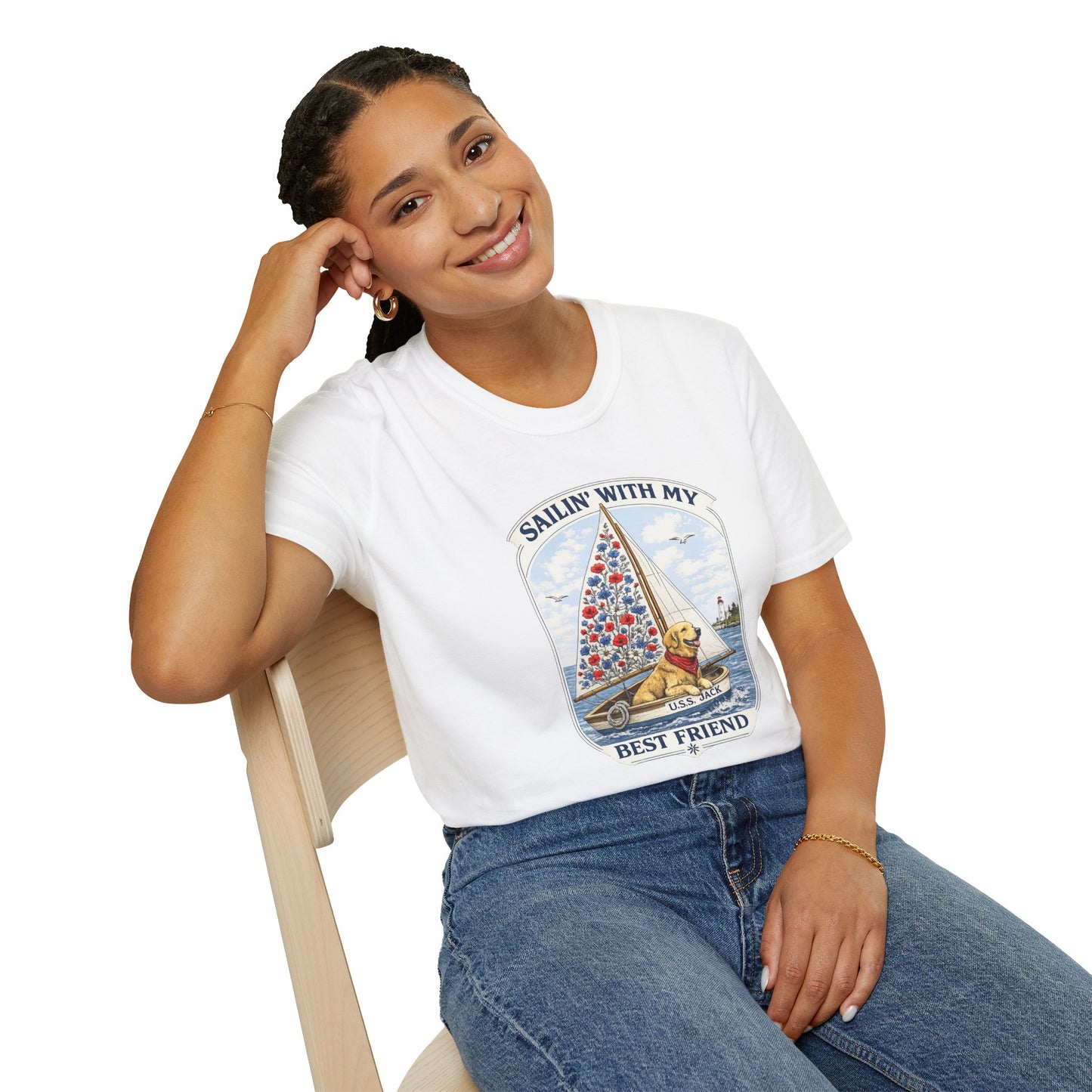 Sailing With My Best Friend dog sailboat T-Shirt | nautical pet lover tee (Light Weight, Ultra Soft Tee)