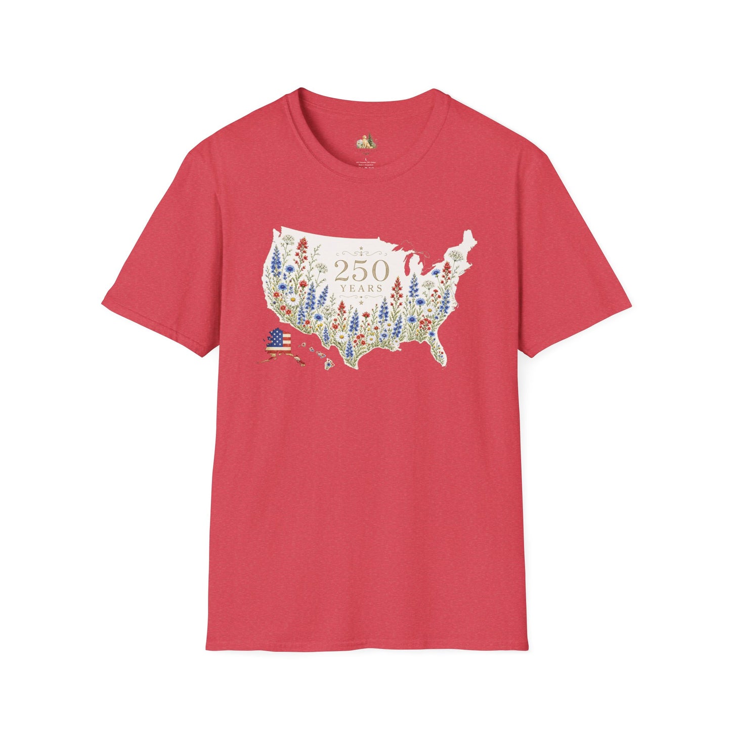 Unisex 250 Years USA Floral Map T-Shirt — Patriotic Anniversary Graphic Tee (Light weight Ulta Soft T-Shirt)