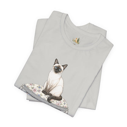 Siamese Cat on Floral Pillows T-Shirt | Vintage Pet Illustration