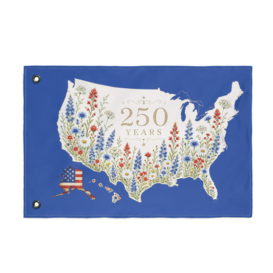 250 Years USA Floral Map Double-Sided Flag — Patriotic Independence Day Decor