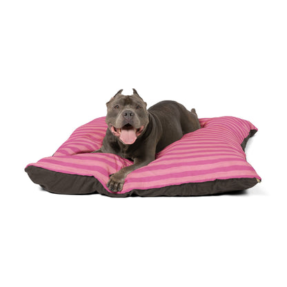 Pink Striped Plush Pet Bed — Soft Cozy Cushion for Dogs & Cats