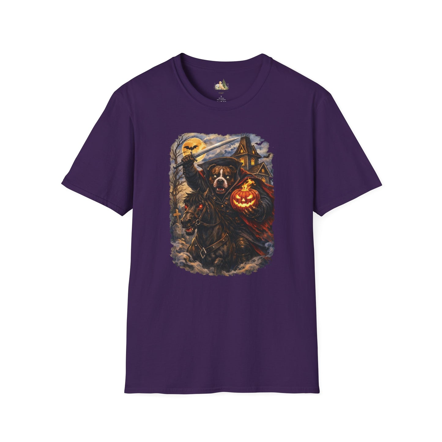 Unisex Halloween Pit Bull Headless Horseman Tee – What Tails Lurk Behind The Pines Collection