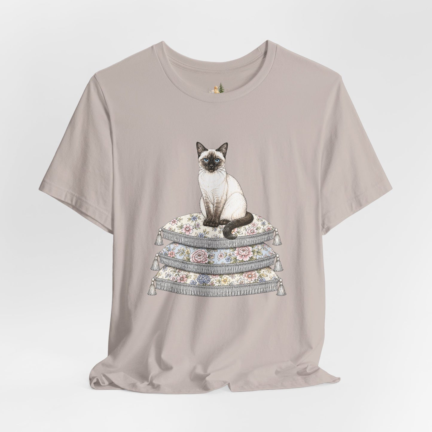 Siamese Cat on Floral Pillows T-Shirt | Vintage Pet Illustration