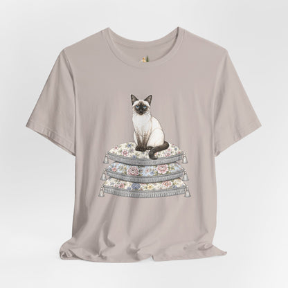 Siamese Cat on Floral Pillows T-Shirt | Vintage Pet Illustration