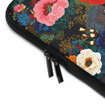 Floral Night Laptop Sleeve — Colorful Poppy Garden Protective Case