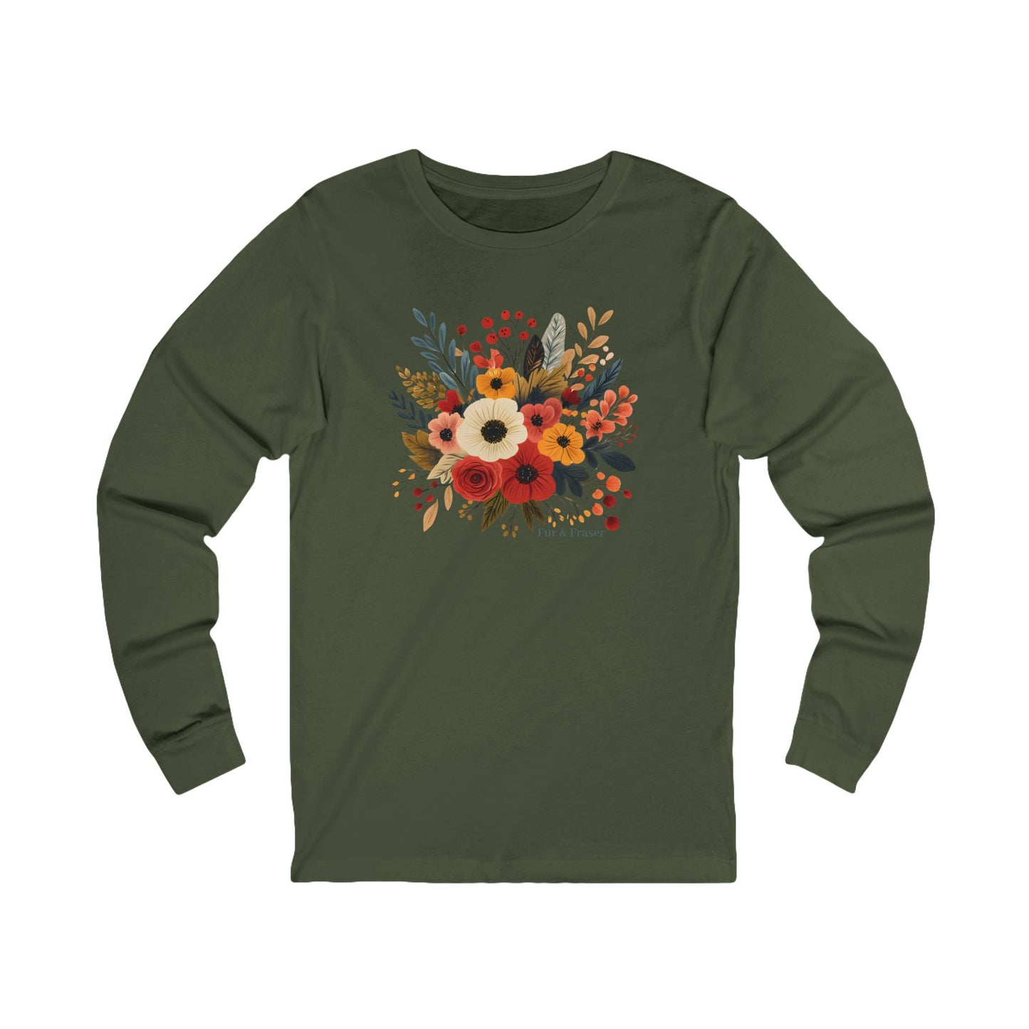 Women's Floral Bouquet Long Sleeve Tee — Autumn Wildflower Graphic