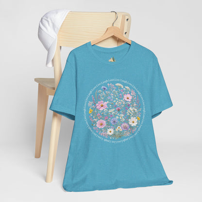 Wildflower Circle T-Shirt — Floral 'Love' Typography Tee