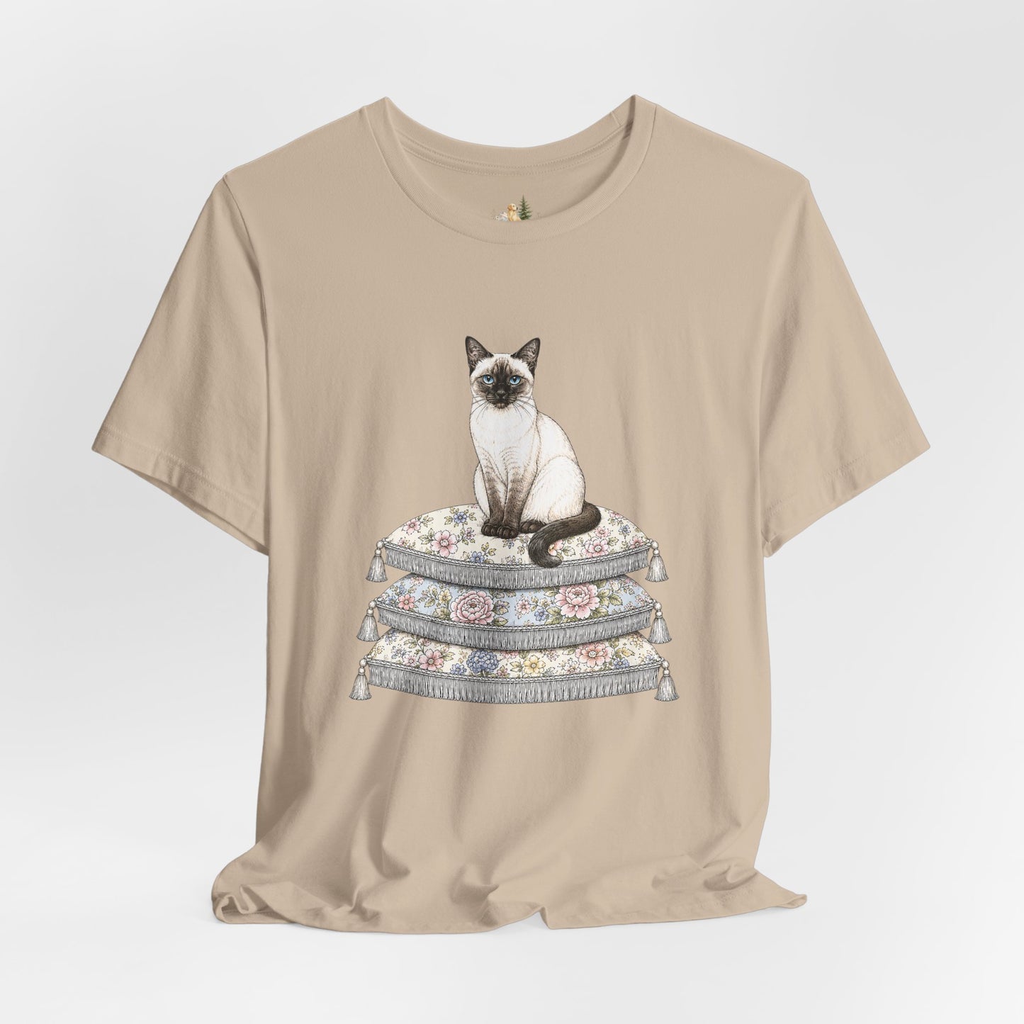 Siamese Cat on Floral Pillows T-Shirt | Vintage Pet Illustration