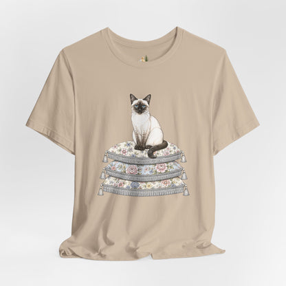 Siamese Cat on Floral Pillows T-Shirt | Vintage Pet Illustration