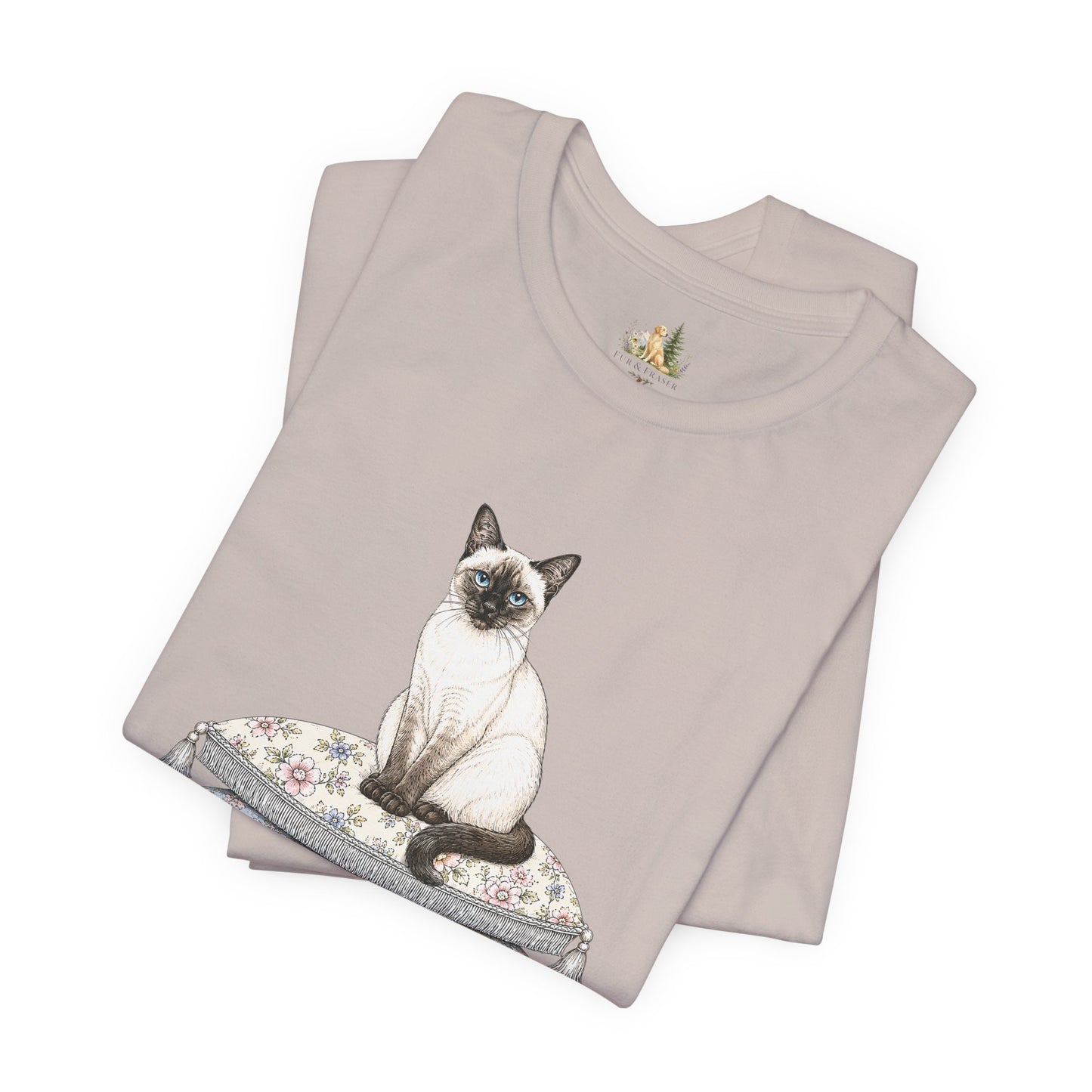 Siamese Cat on Floral Pillows T-Shirt | Vintage Pet Illustration