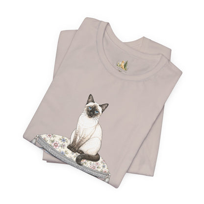 Siamese Cat on Floral Pillows T-Shirt | Vintage Pet Illustration