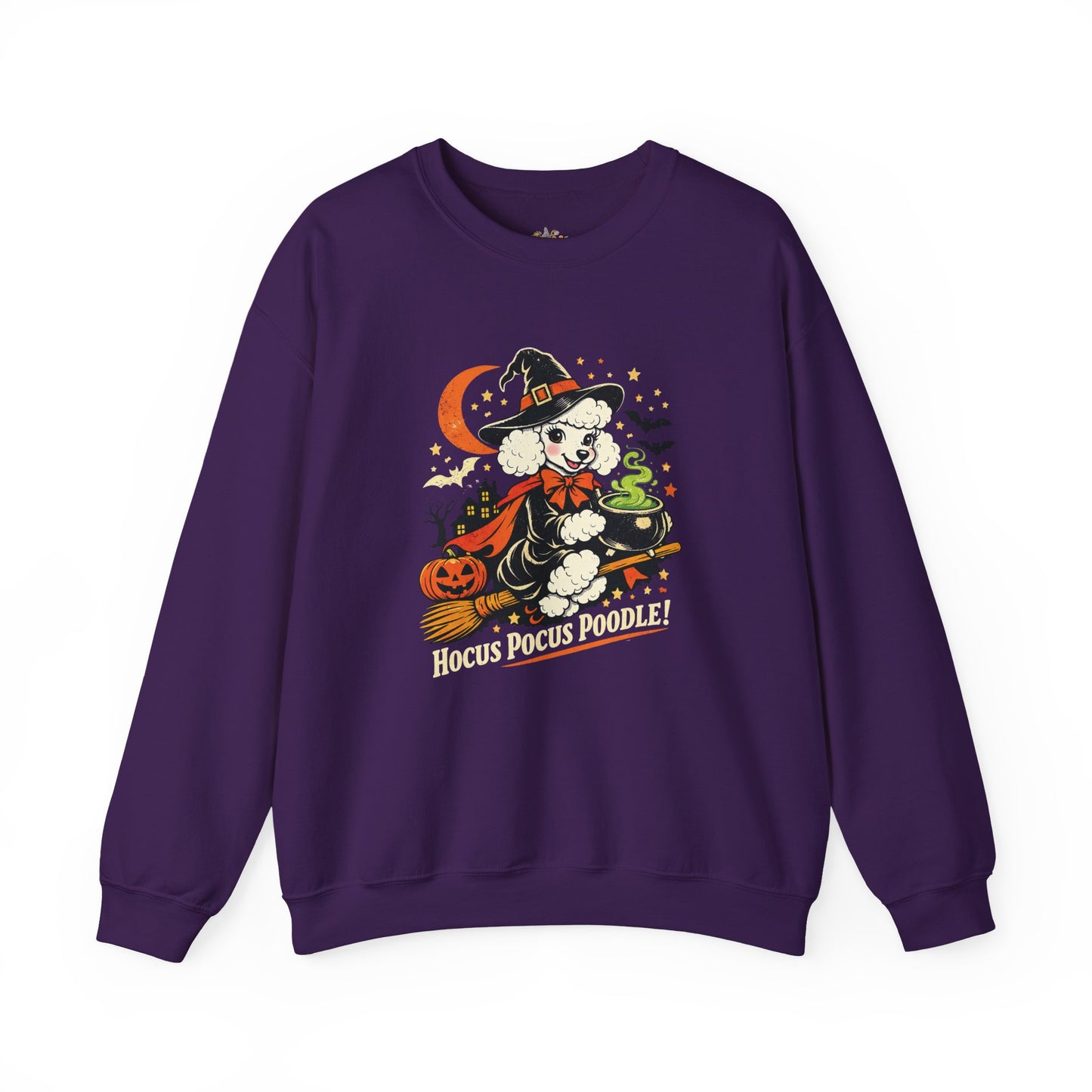 Vintage Halloween Poodle Witch Crewneck Sweatshirt — Cute Pumpkin and Poodle