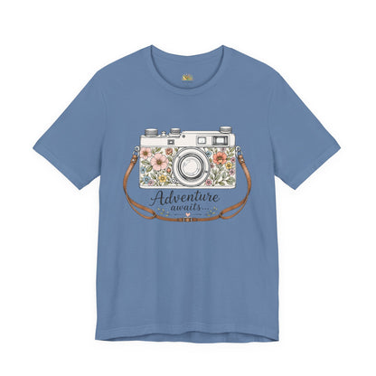 Floral Vintage Camera Adventure Awaits T-Shirt | Photography Travel Tee