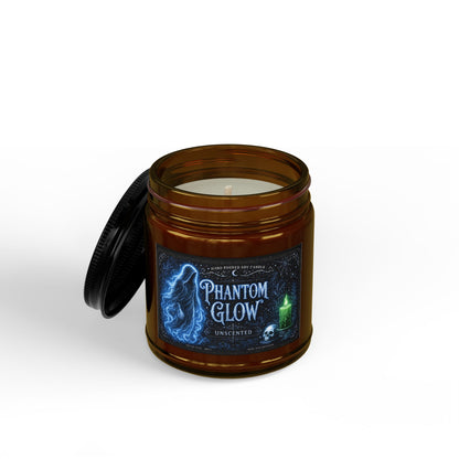 Phantom Glow Soy Candle — Unscented Amber Jar with Black Lid (4oz & 9oz)