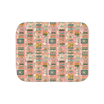 Vintage Floral Bookstack Sherpa Blanket — Cozy Pink Library Pattern