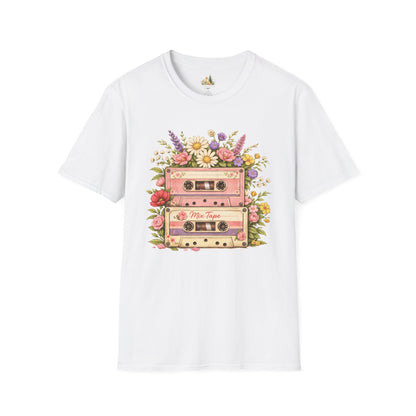 Retro Floral Cassette T-Shirt — Mix Tape Design for Music Lovers (Light Weight Ulta Soft Tee)