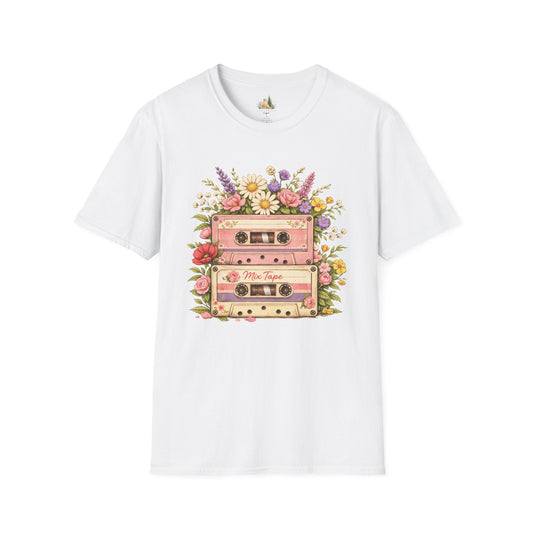Retro Floral Cassette T-Shirt — Mix Tape Design for Music Lovers (Light Weight Ulta Soft Tee)