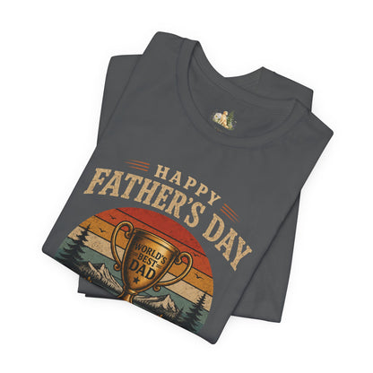 Father's Day Tee — "World's Best Dad" Trophy Vintage Camping Shirt