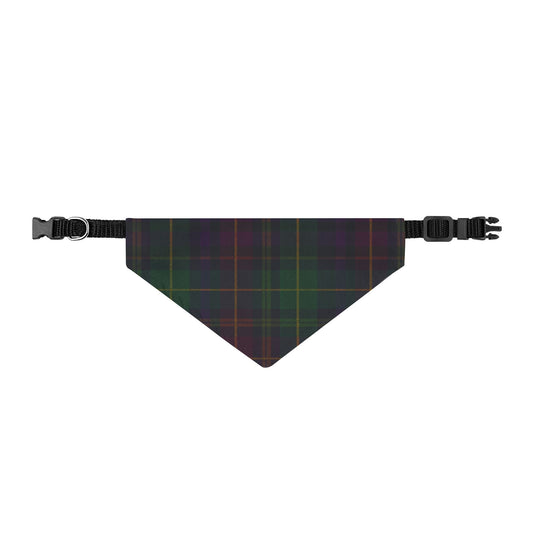 Clip-On Pet Bandana — Dark Green Plaid Collar Scarf for Dogs & Cats