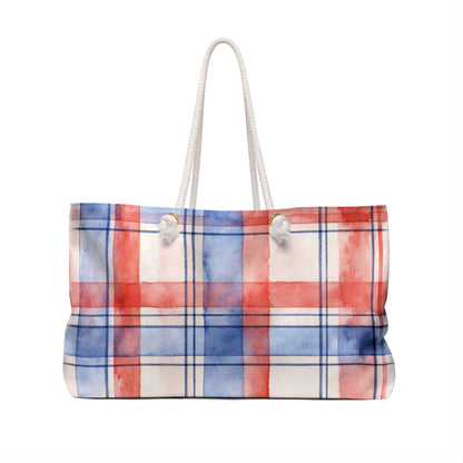 Patriotic Watercolor Plaid Weekender Bag