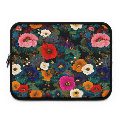 Floral Night Laptop Sleeve — Colorful Poppy Garden Protective Case