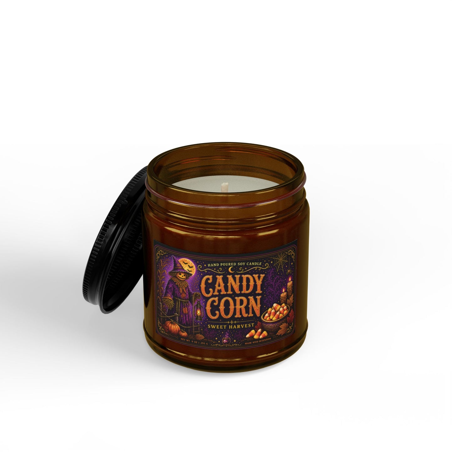 Candy Corn Soy Candle Jar — Autumn Halloween Scented Candle (4oz & 9oz)