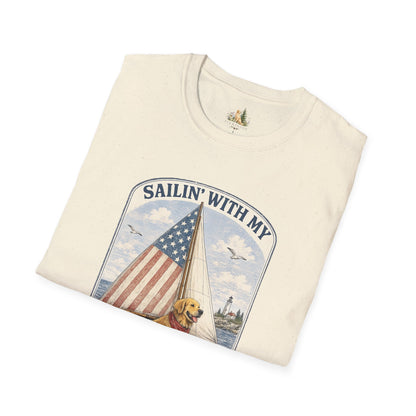 Sailin' With My Best Friend T-Shirt – Patriotic Labrador Dog Sailing Tee (Light Weight, Ultra Soft T-shirt)