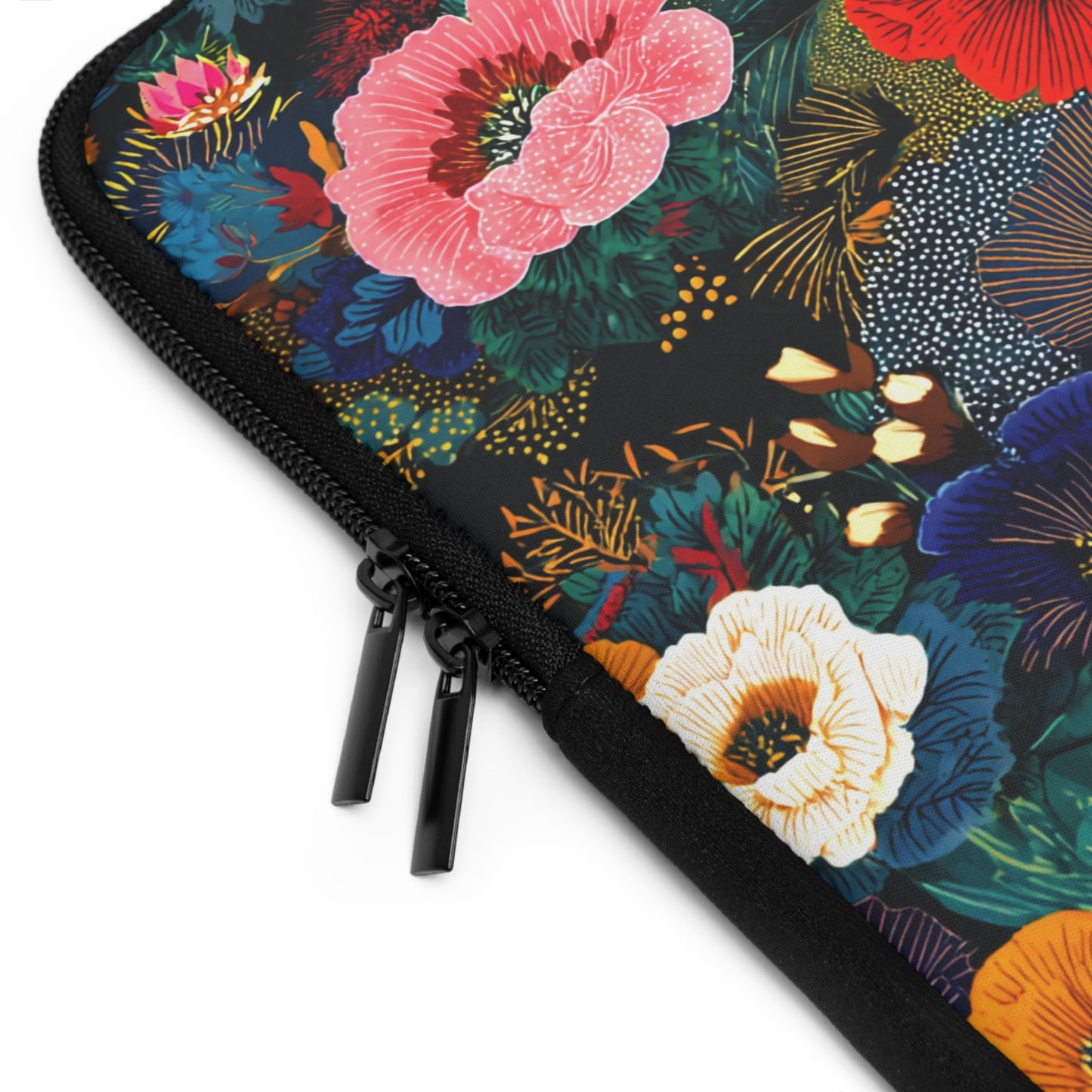 Floral Night Laptop Sleeve — Colorful Poppy Garden Protective Case