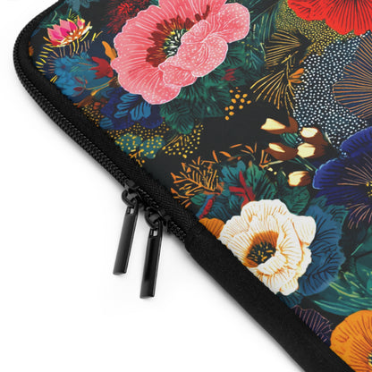 Floral Night Laptop Sleeve — Colorful Poppy Garden Protective Case
