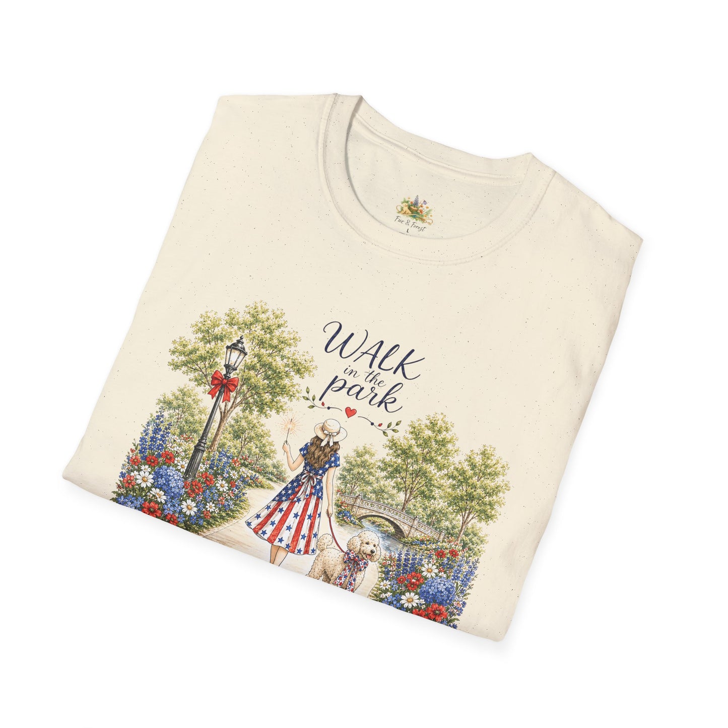 Walk in the Park woman with dog T-Shirt | Floral pathway illustration (Light Weight, Ultra Soft T Shirt)