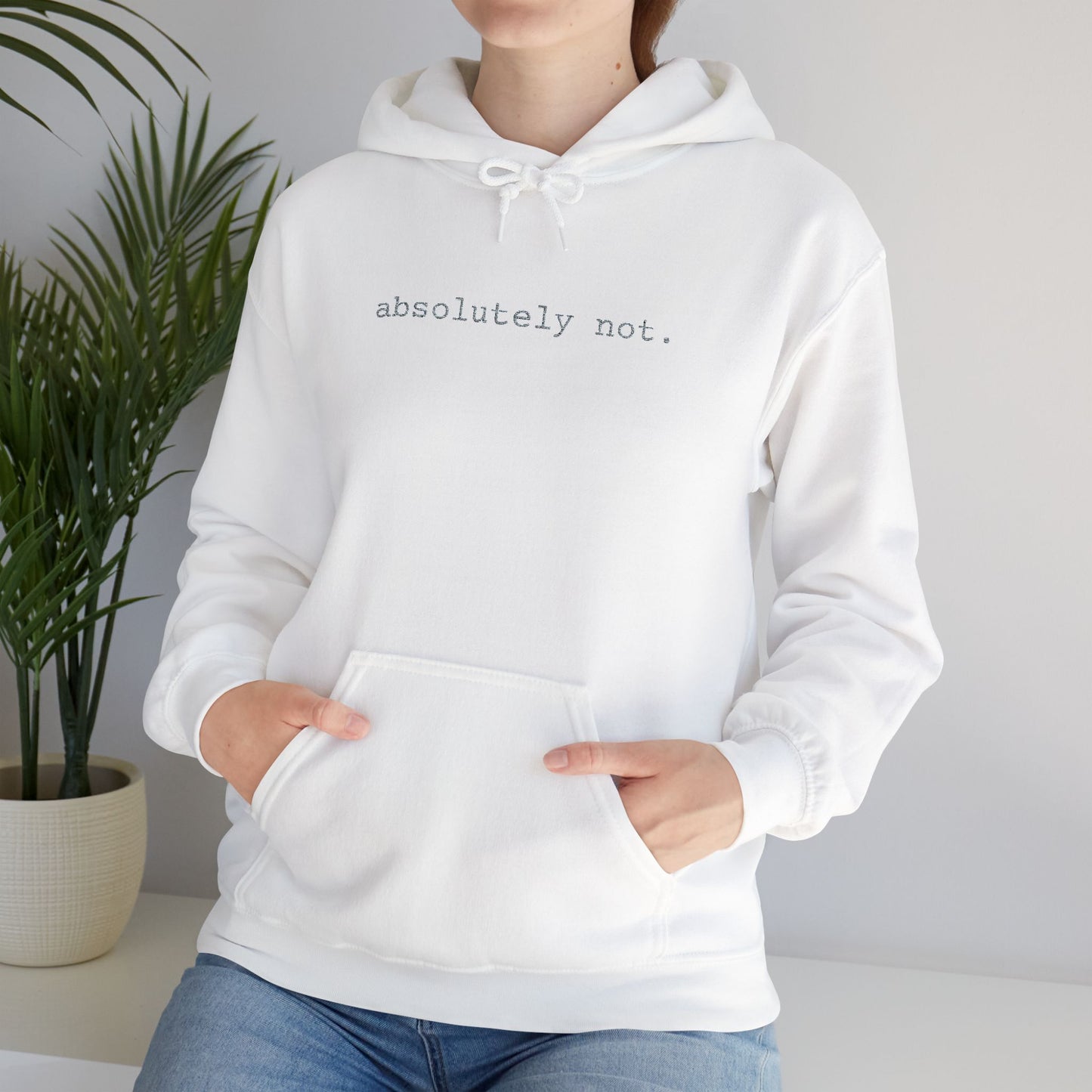Minimal Embroidered 'absolutely not.' Hoodie - White Cozy Casual Sweatshirt