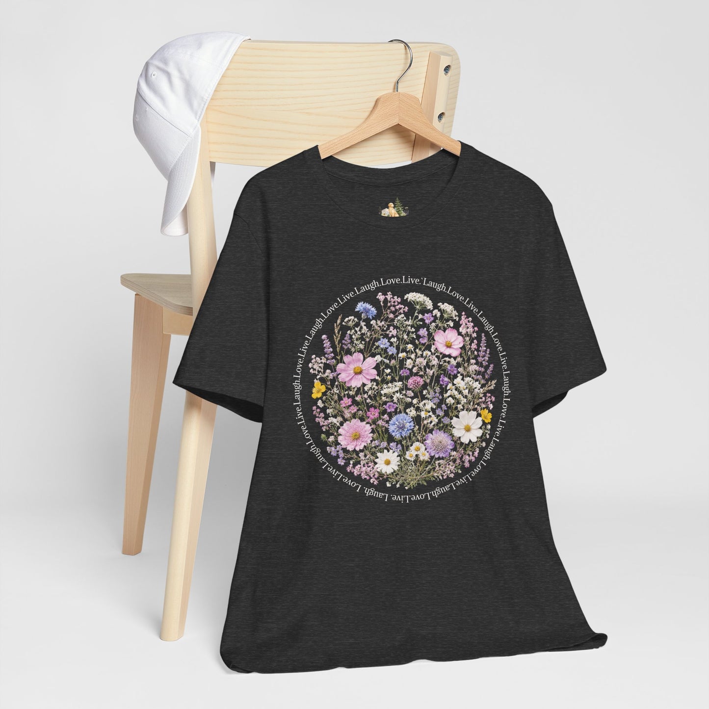 Wildflower Circle T-Shirt — Floral 'Love' Typography Tee