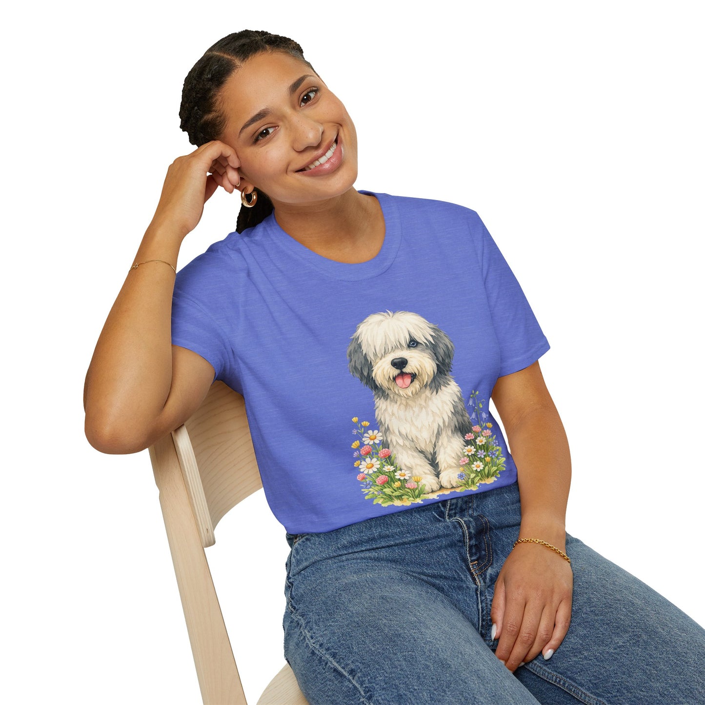 Old English Sheepdog Floral Tee — Cute Dog T‑Shirt for Dog Lovers (Light Weight, Ultra Soft Tee)