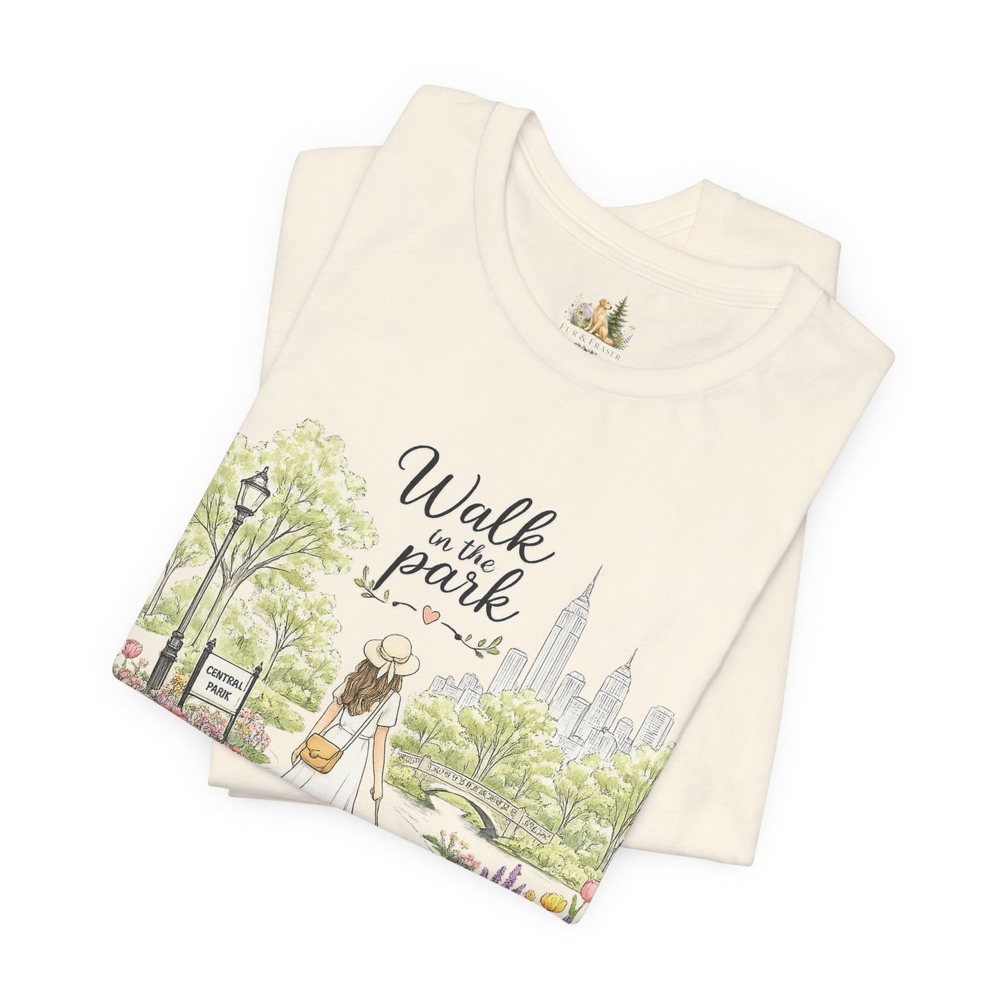 Walk in the Park T-Shirt | Woman Walking Dog Park Illustration
